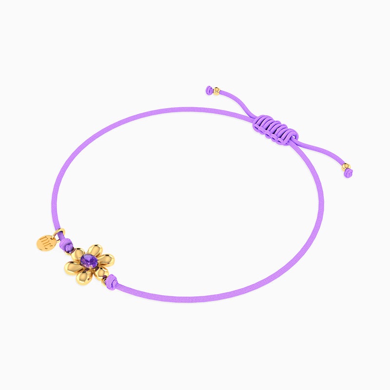 Miss L' by L'azurde Flower Purple Stone Cord Bracelet in 14K Gold - Image 3
